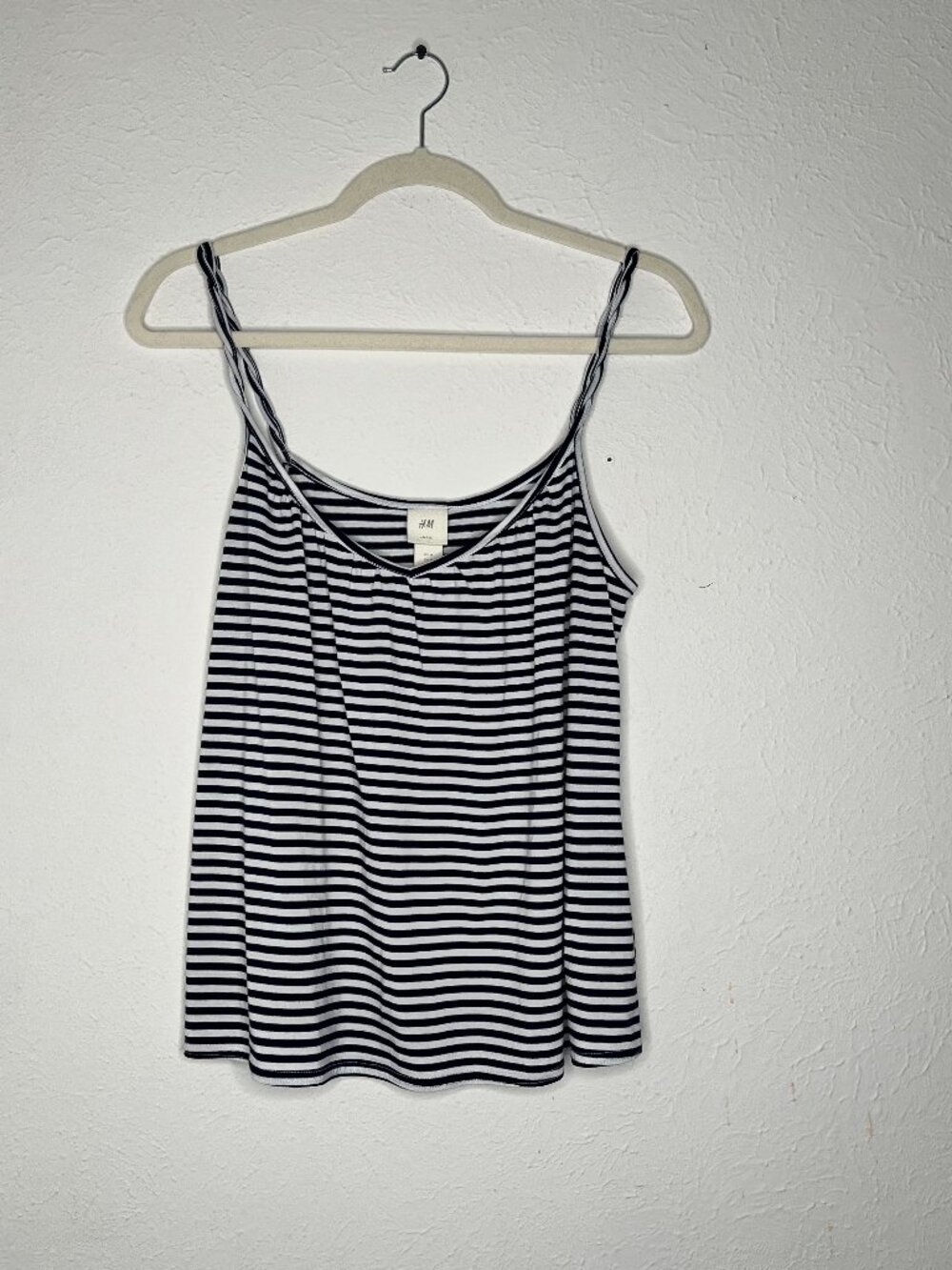Womens H&M Striped Navy Blue / White Camisole Spaghetti Strap Top Size Medium